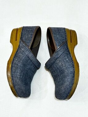 Dansko Professional Nursing Clogs Blue Denim Stapled Leather Women US 9.5 EU 40